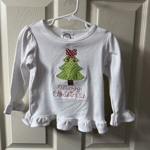Blanke Boutique Girls 2T White Long Sleeve Christmas Tree Ruffle Shirt